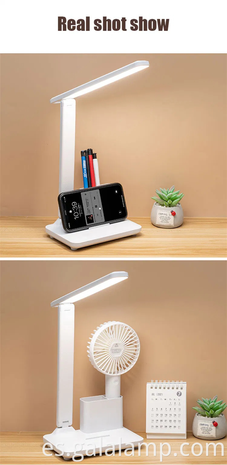 Lámpara de mesa plegable recargable moderna con soporte para bolígrafo